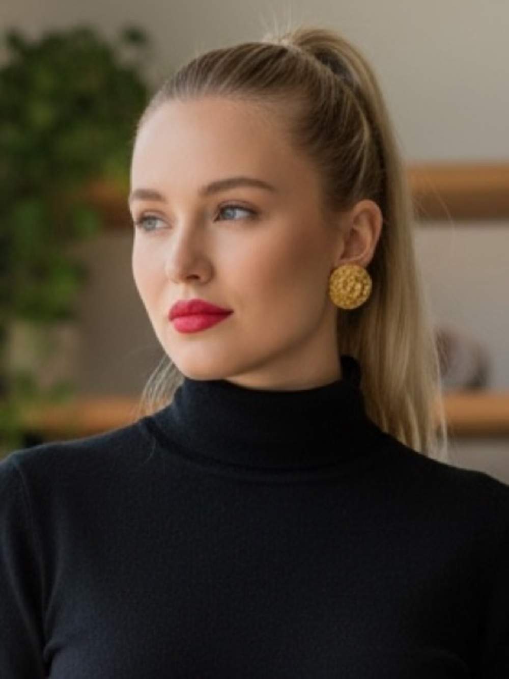 CHANEL Gold 24k Plated Logo Earrings